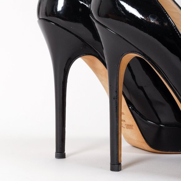 Jimmy Choo Black Patent Leather Peep Toe Platform Pumps - Picture 8 of 9
